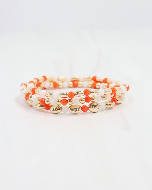 Spirit Beaded Bracelet Set Orange White