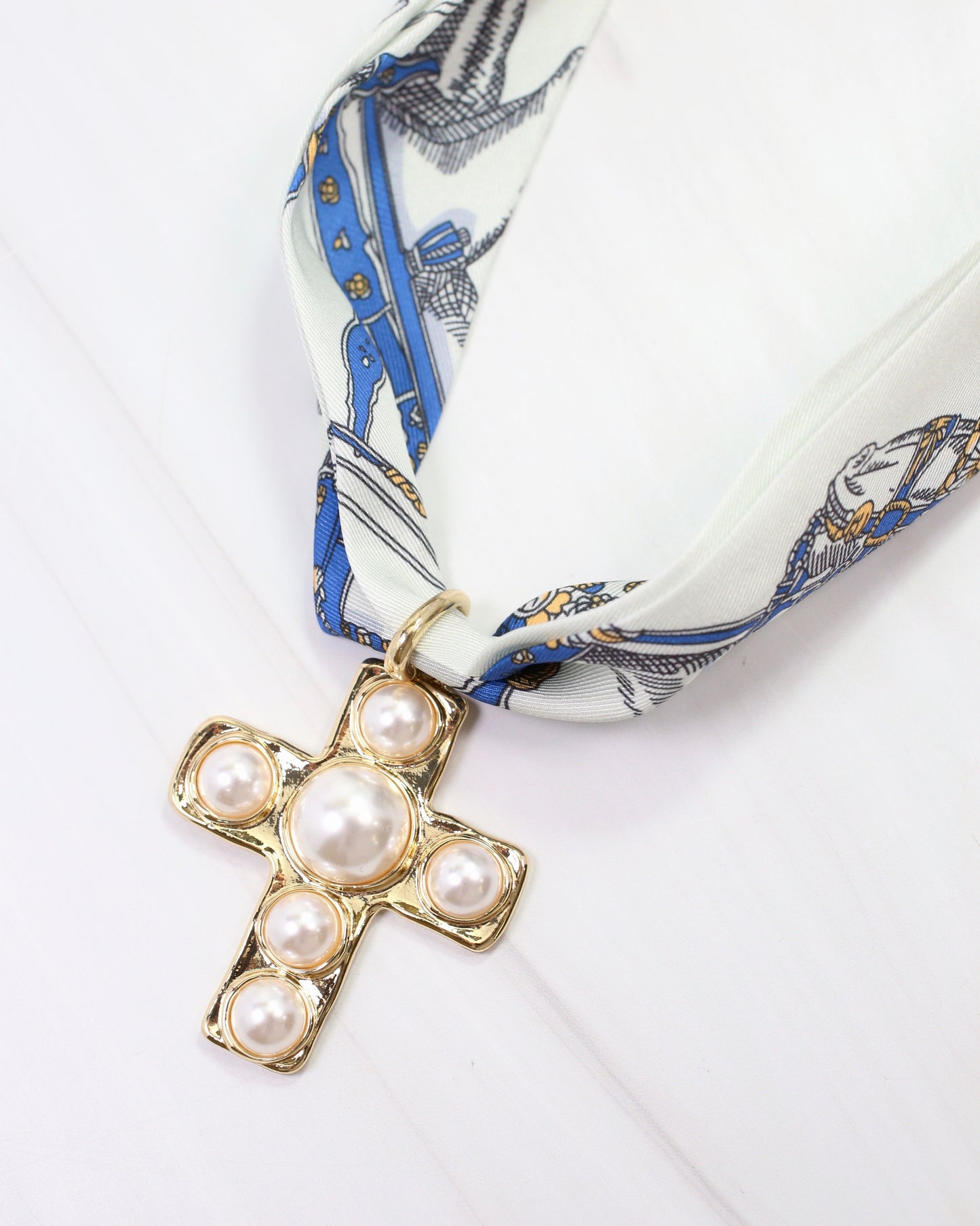 Clampett Large Pearl Cross Charm Gold