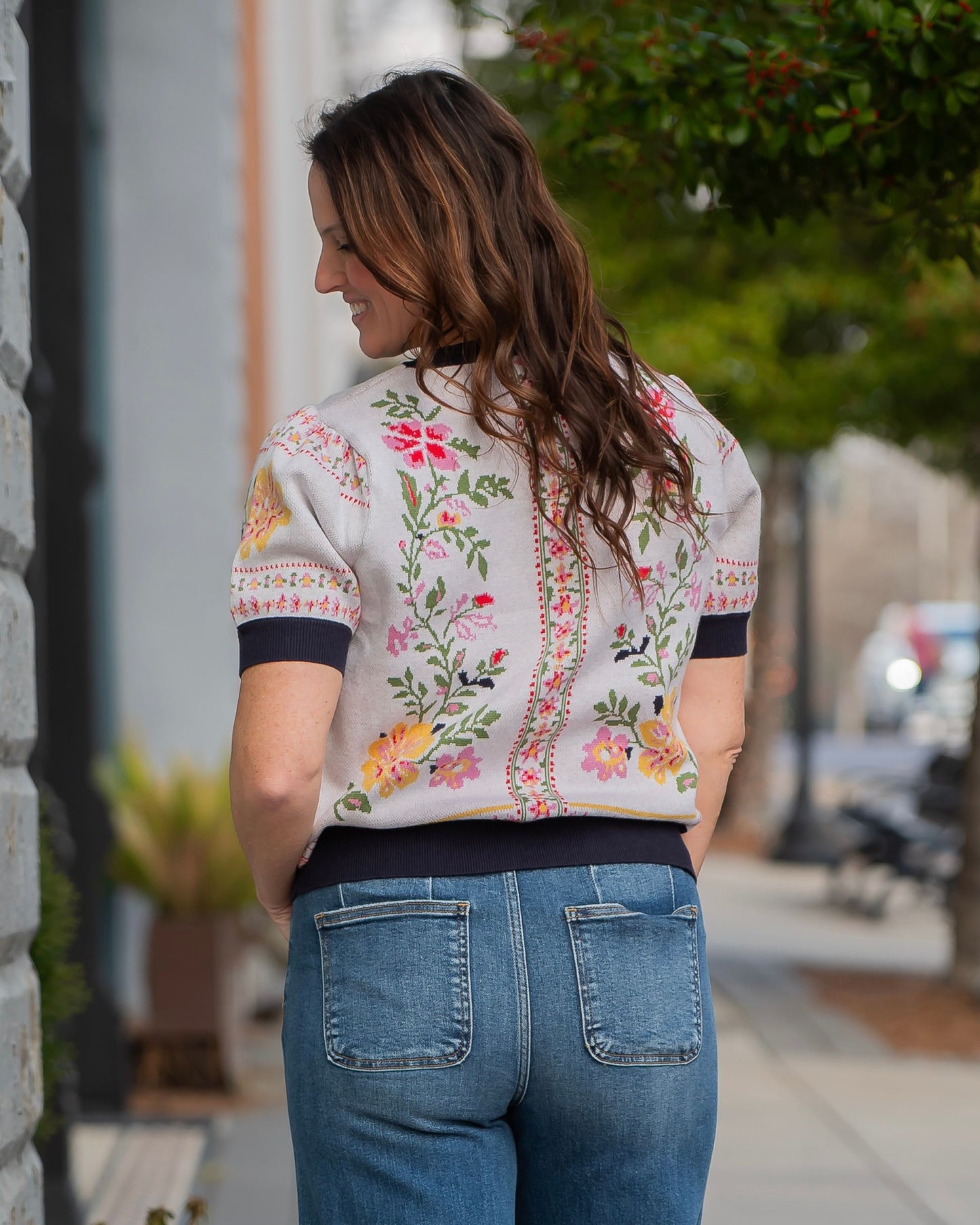Simone Floral Short Sleeve Sweater