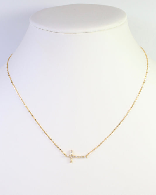 West Point CZ Side Cross Necklace Gold