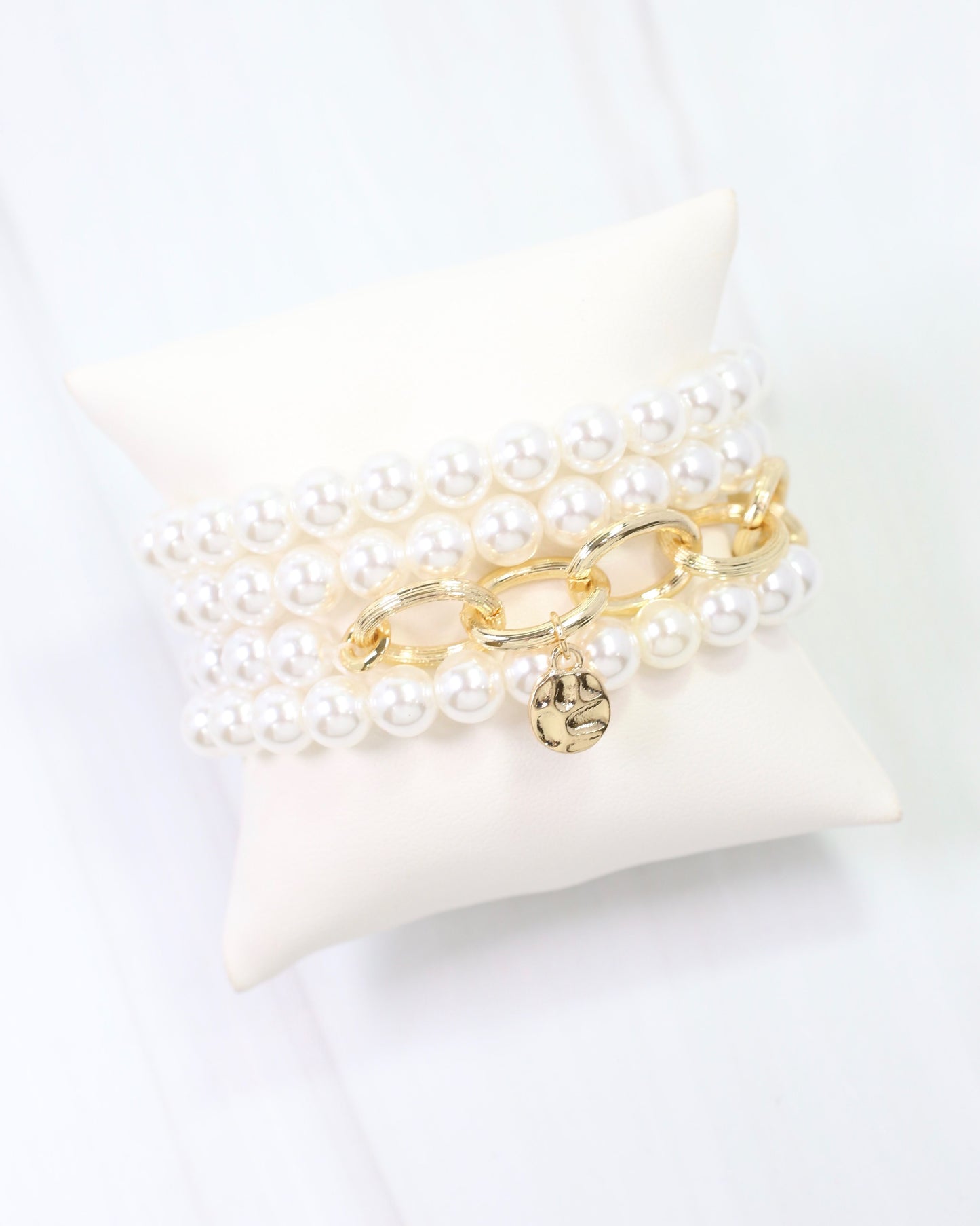 Marysville Link and Bead Bracelet Set Pearl