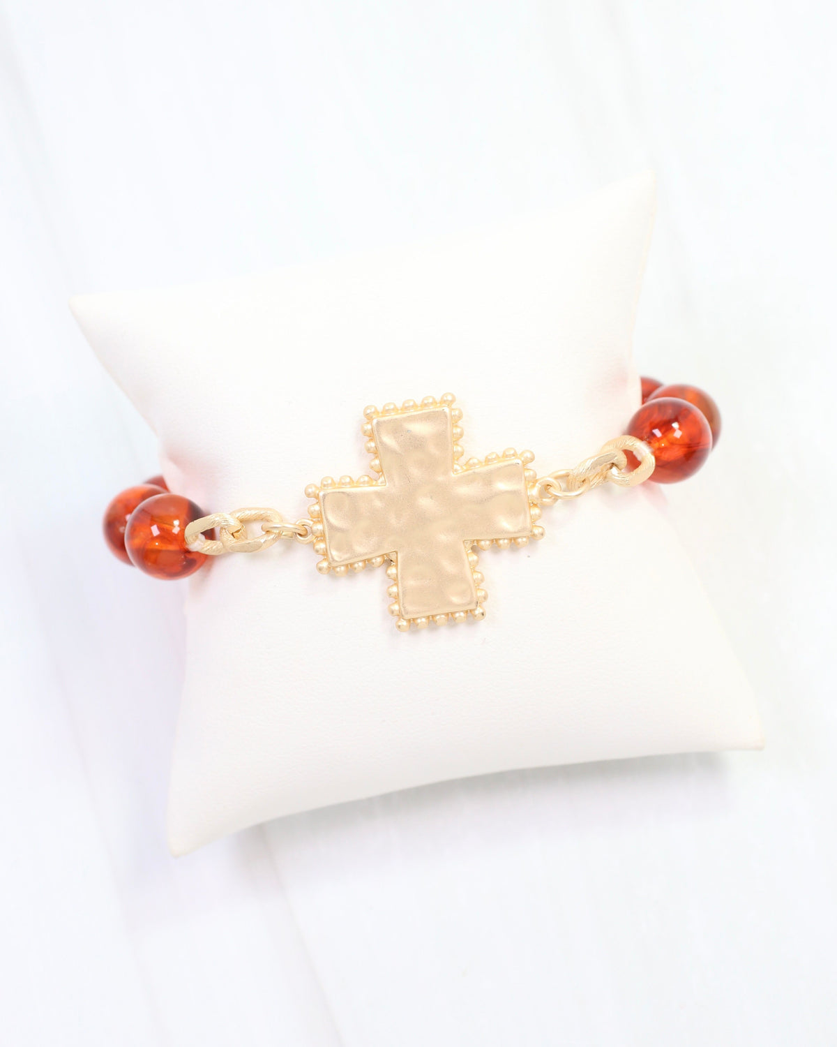 Crenshaw Cross Large Beaded Stretch Bracelet Tortoise