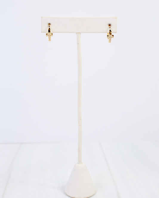 Las Cruces CZ Cross Huggie Earring WR Gold