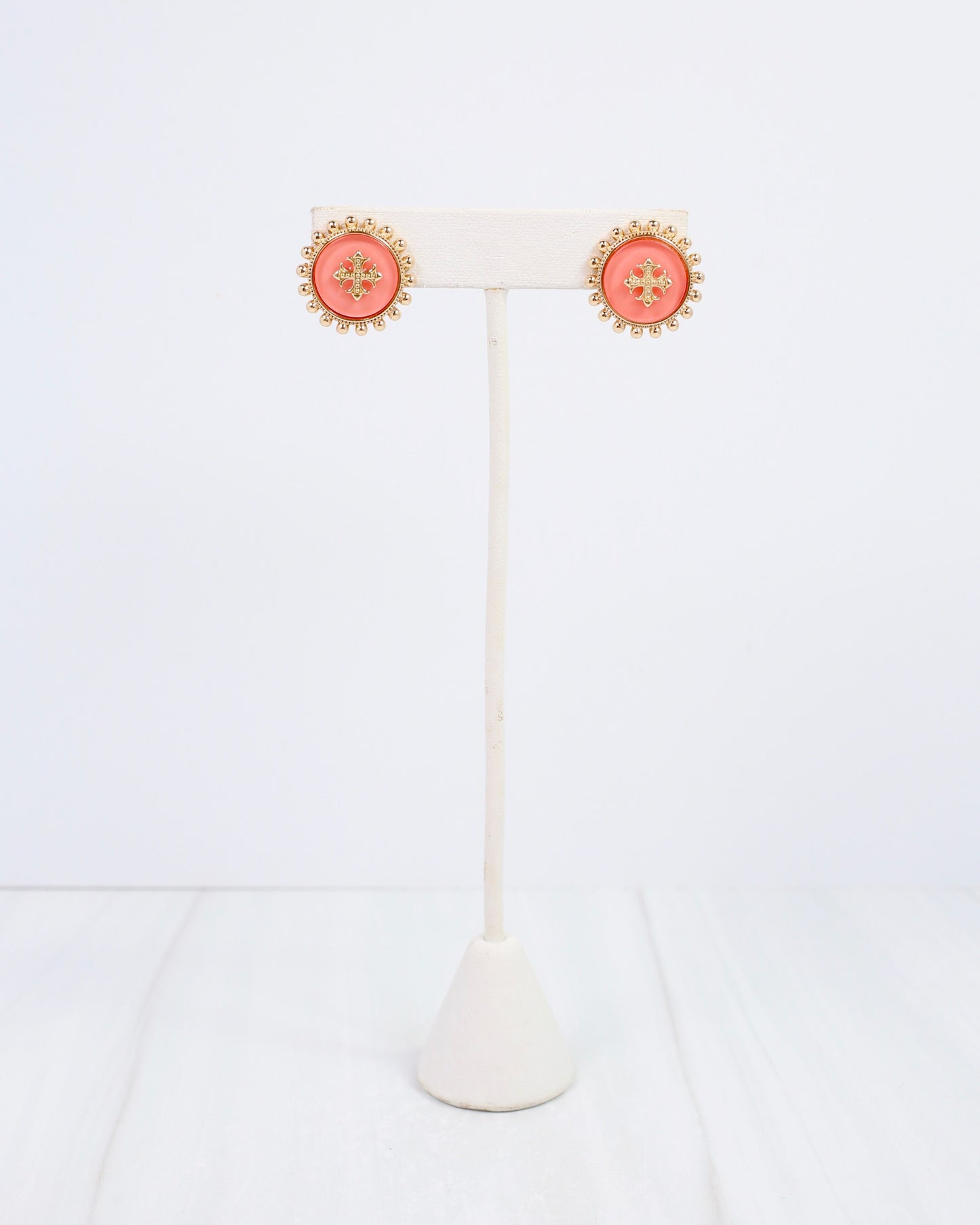 Kempsey Coin Stud Earring Coral