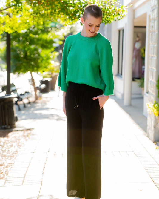 Creek Raglan 3/4 Sleeve Sweater Knit Top-Green