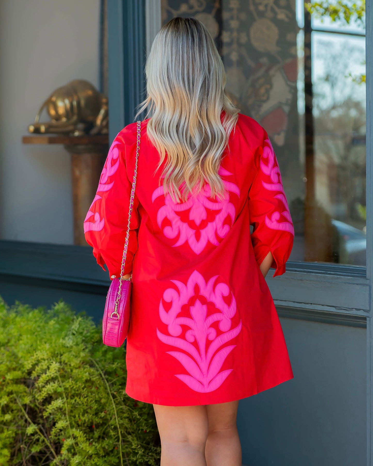 Monroe Floral Applique Shift Dress-Red