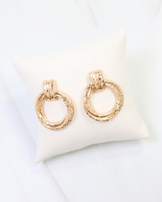 Jamestown Hammered Drop Earring Worn Gold