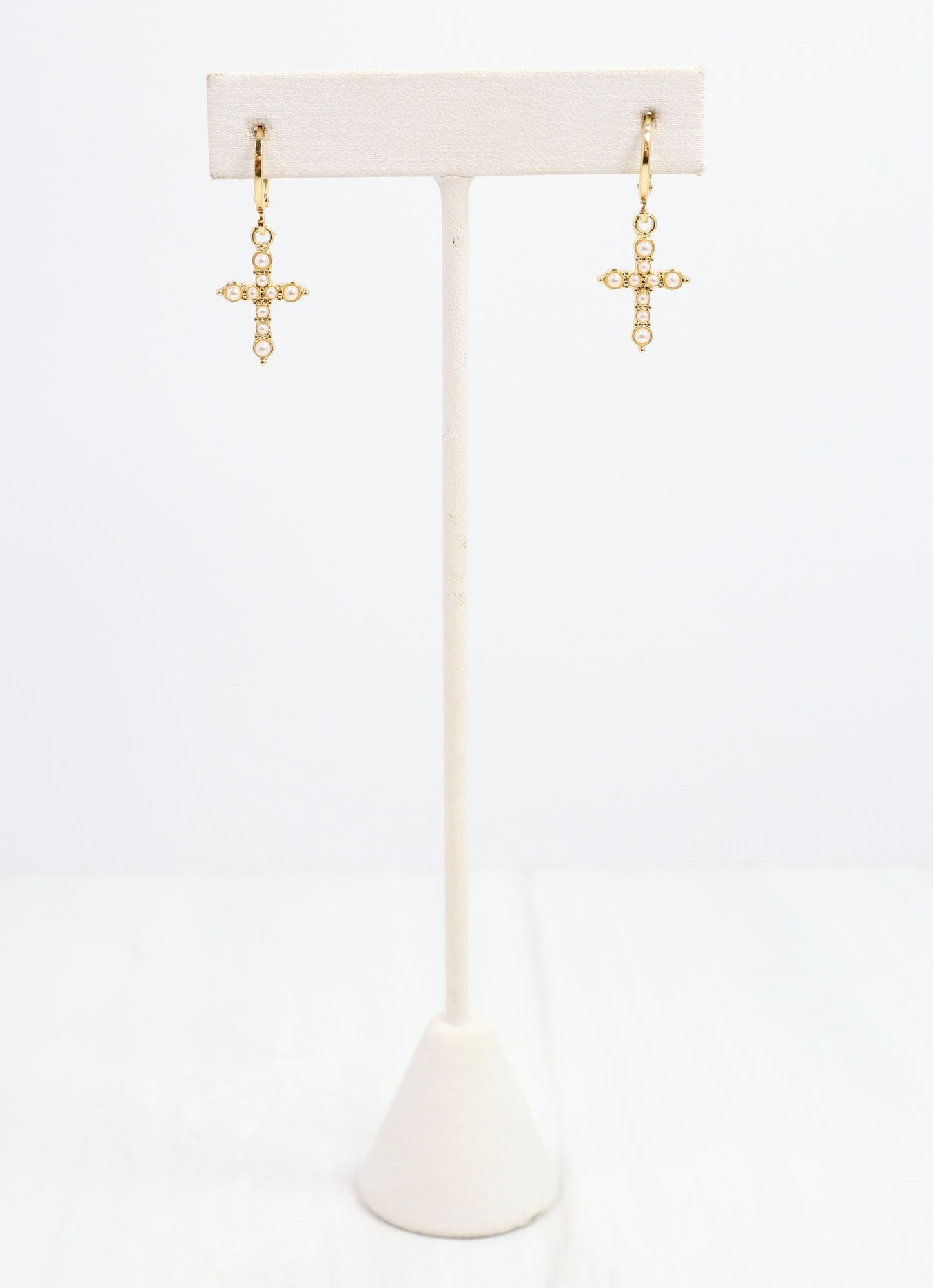 Ritchie Pearl Cross Earring Gold