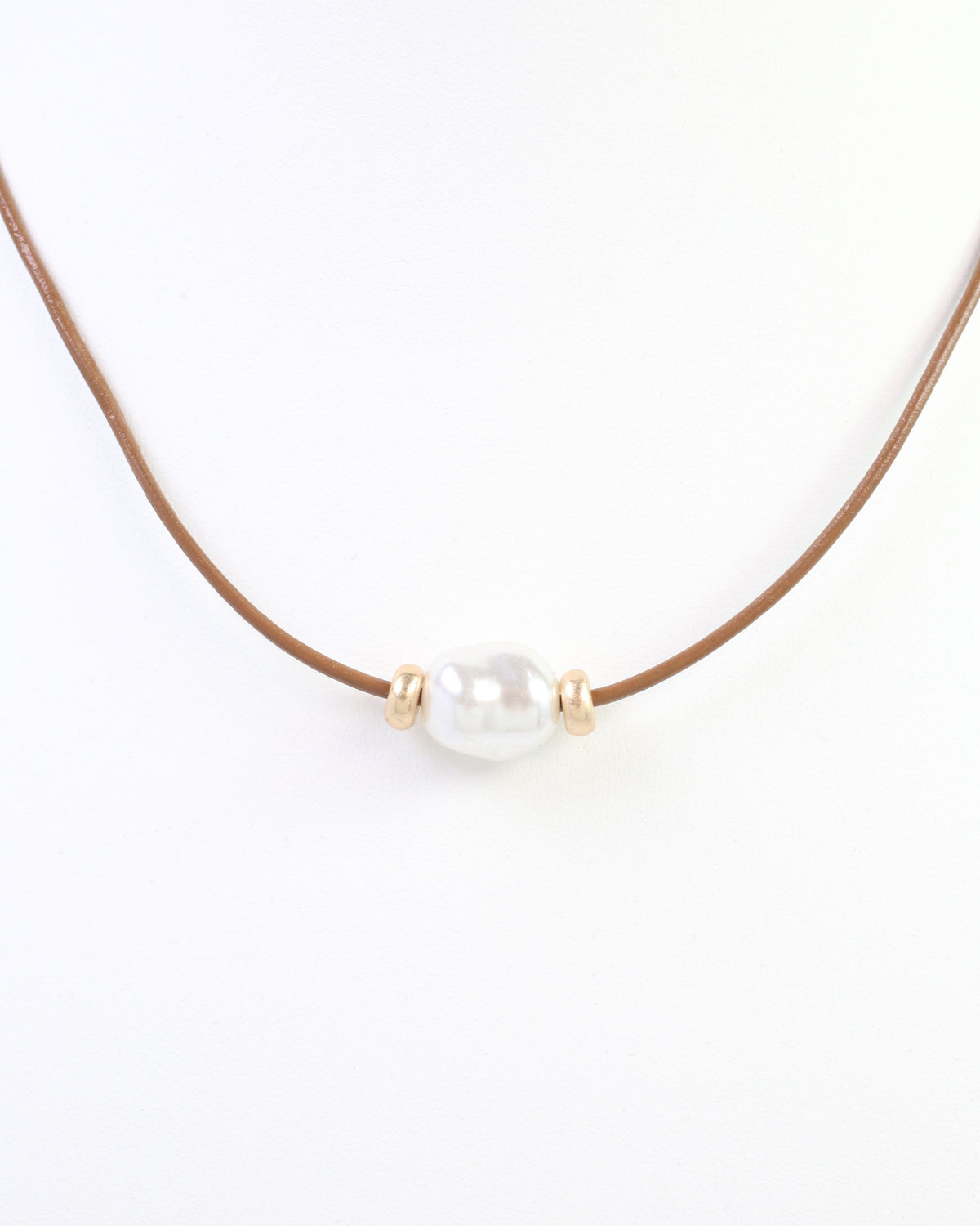 Leila Baroque Pearl Leather Cord Necklace Brown