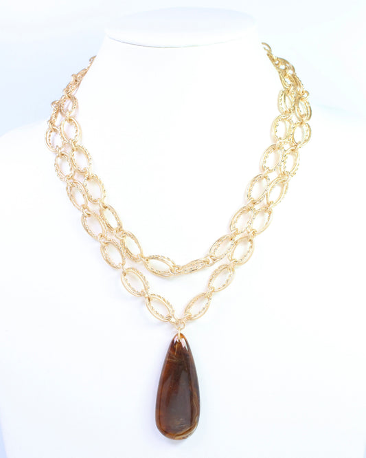 Liora Layered Link Pendant Necklace Worn Gold