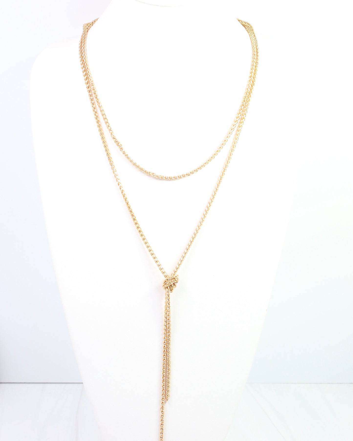 Gracie Long Rope Chain Necklace Worn Gold