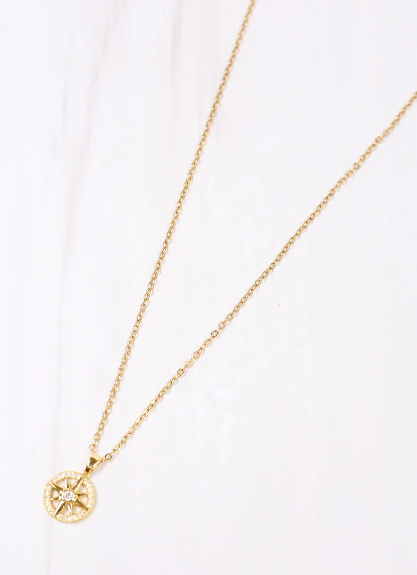 Lopez CZ Compass Necklace Gold
