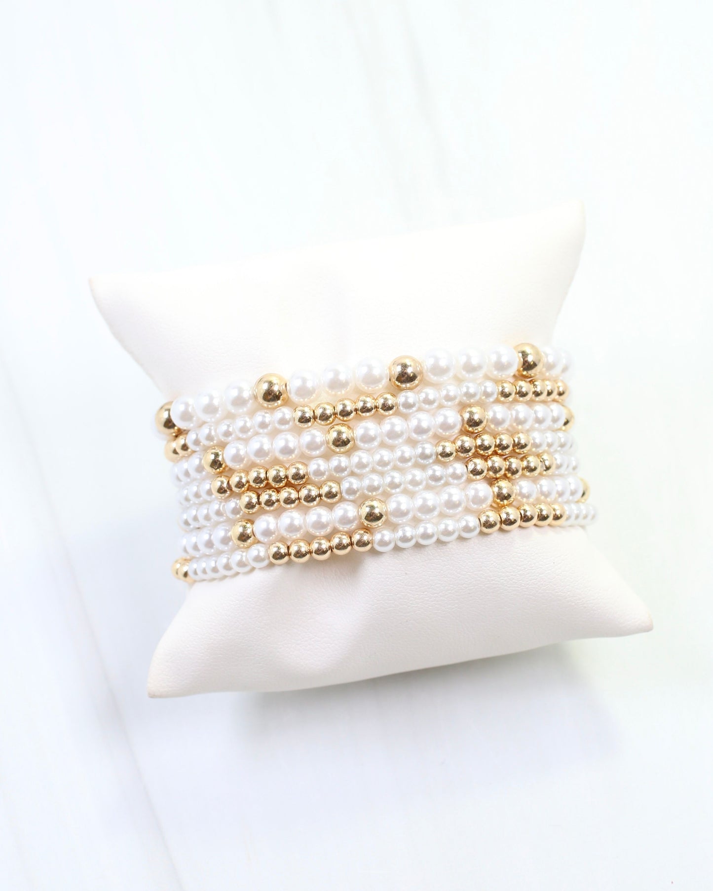 Camila Beaded Pearl Bracelet Set Gold
