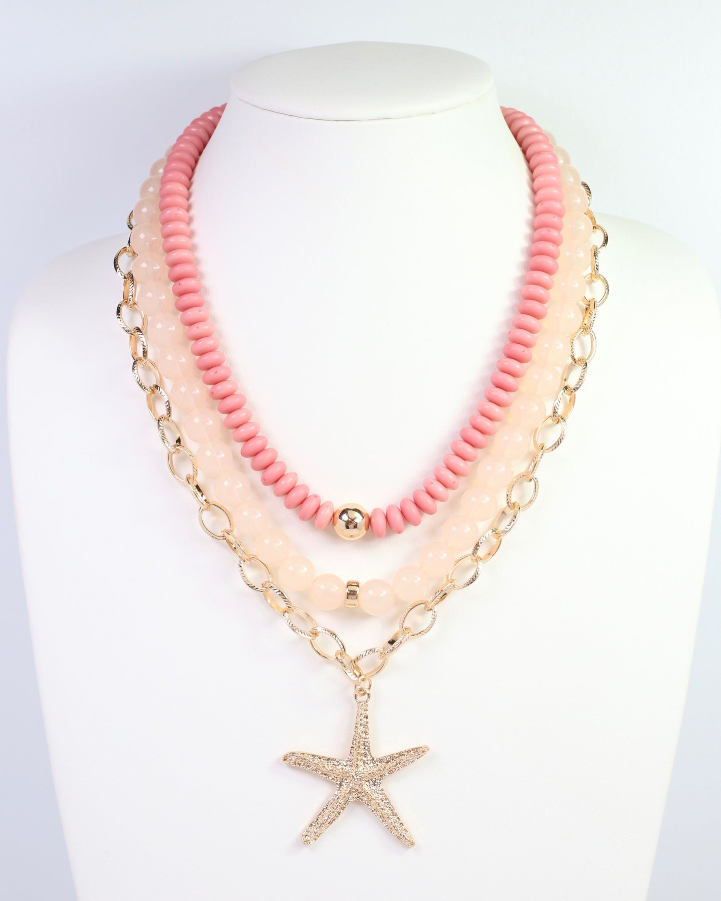 Sanibell Layered Starfish Necklace Pink