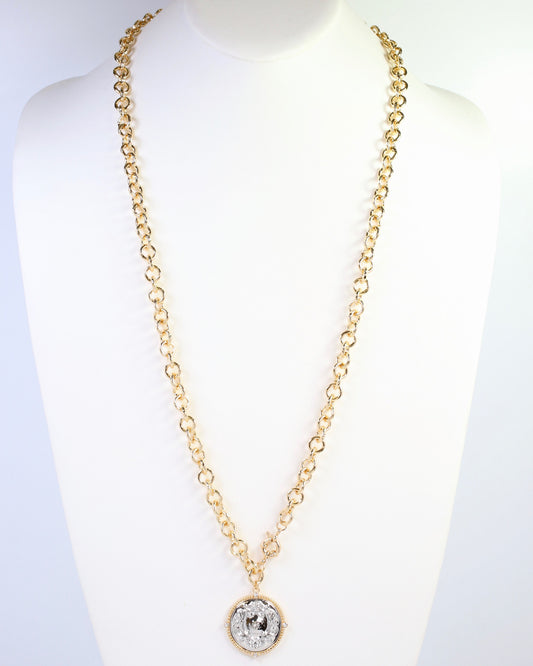 Farmington Medallion Long Link Necklace Gold