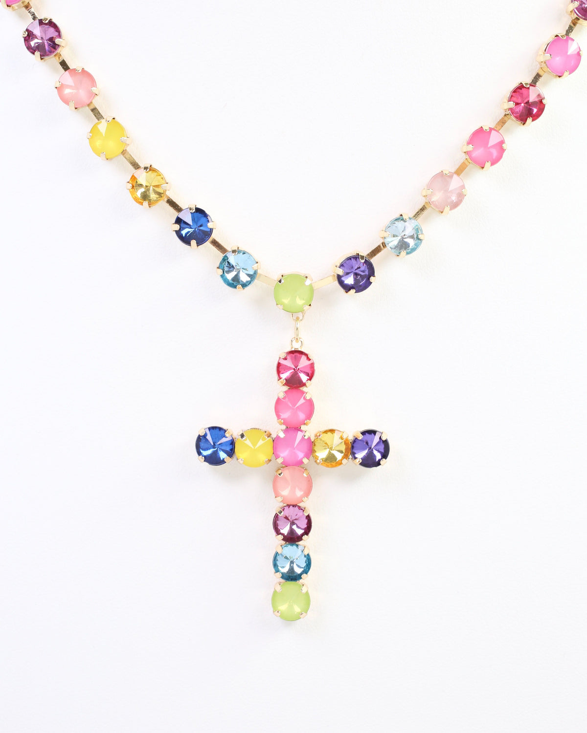 Shalimar Small Cross Rhinestone Necklace Rainbow