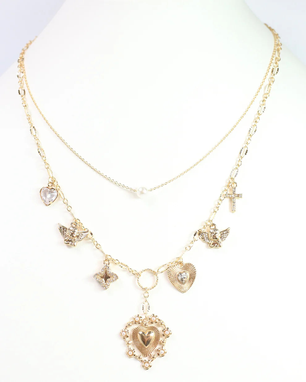 Charlie Double Layer Charm Necklace Gold