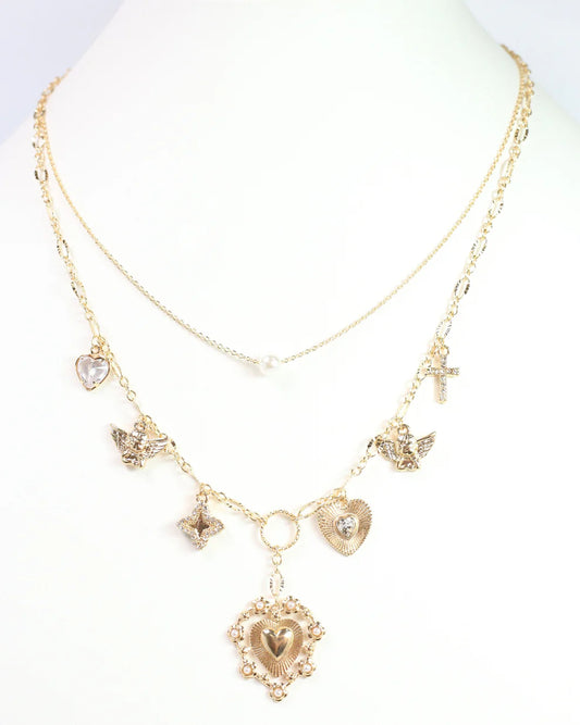 Charlie Double Layer Charm Necklace Gold