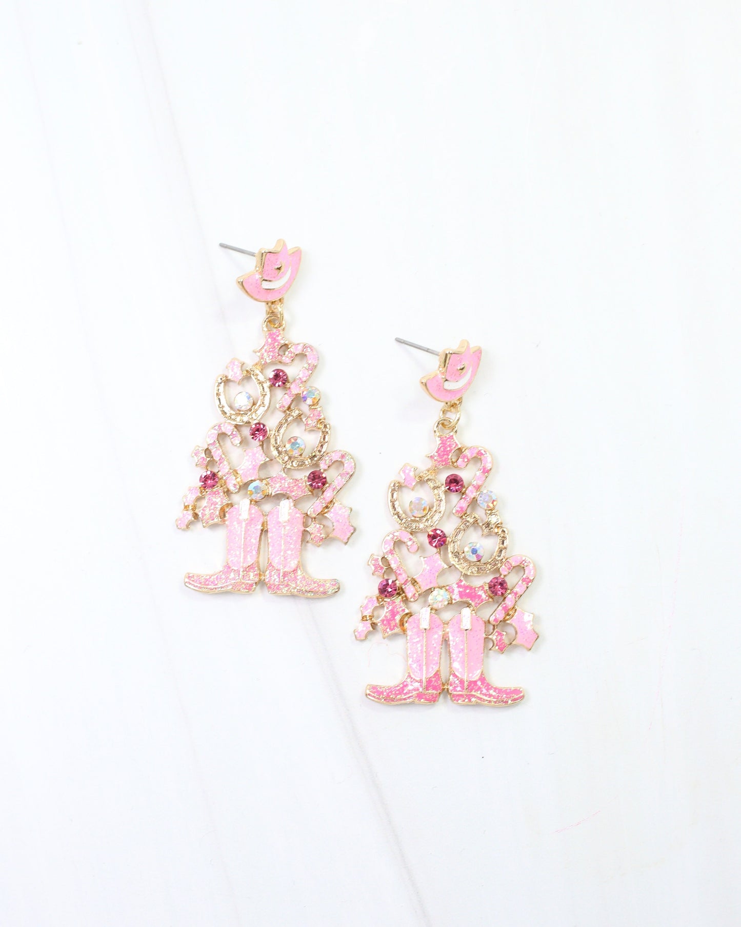 Cowboy Christmas Tree Earring Pink