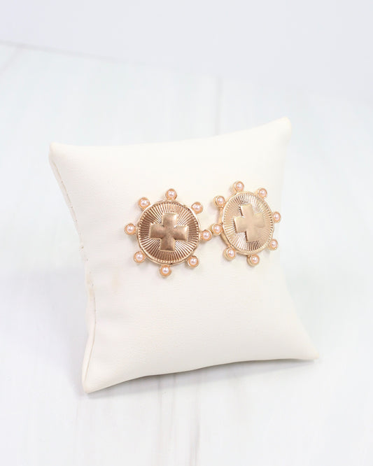 Penrith Cross Coin Earring Worn Gold