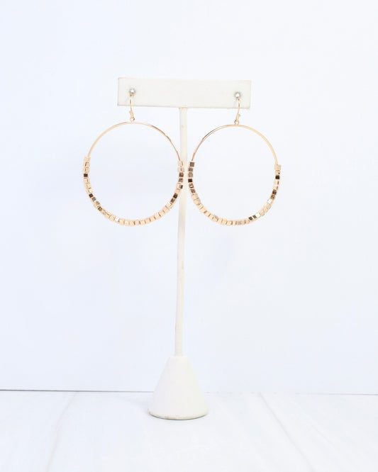 Charlee Square Bead Hoop Earring Gold