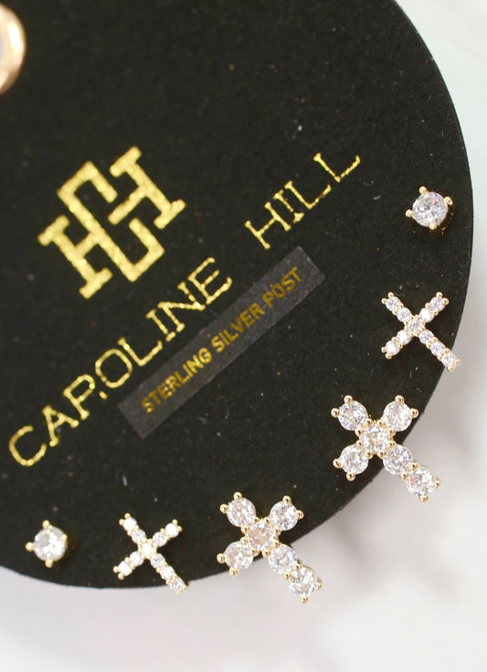 Becky CZ Cross Earring Set Gold