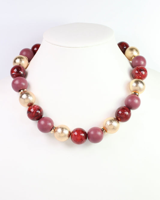 Elaine Beaded Ball Necklace Wine