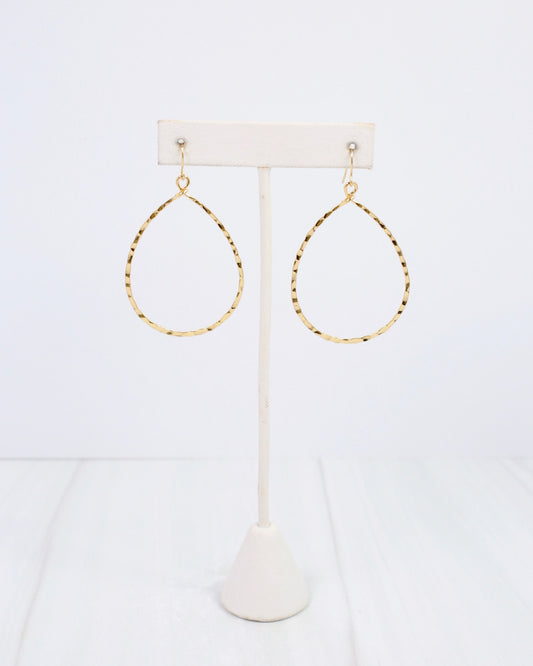 Griffith Textured Teardrop Hoop Earring WR Gold