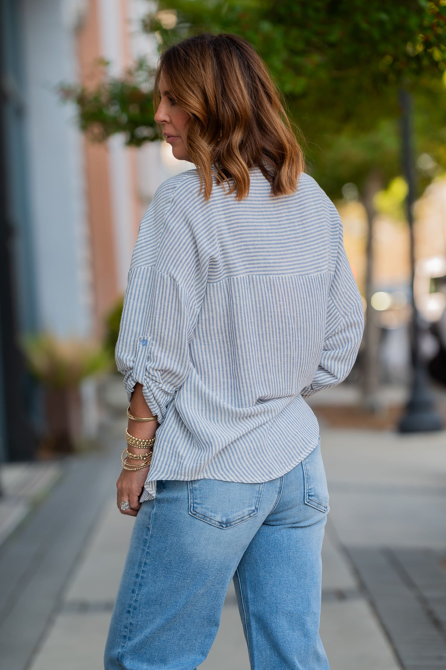 Angel Button Down Striped Top