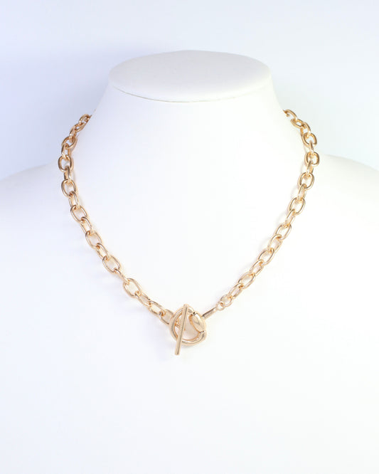 Dina Horsebit Toggle Link Necklace Worn Gold