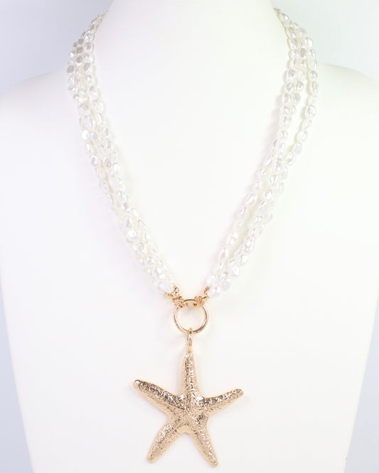 Triton Layered Pearl Starfish Necklace Cream