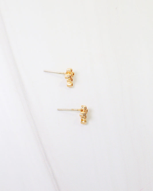 Royal Oak CZ Cross Stud Earring Gold