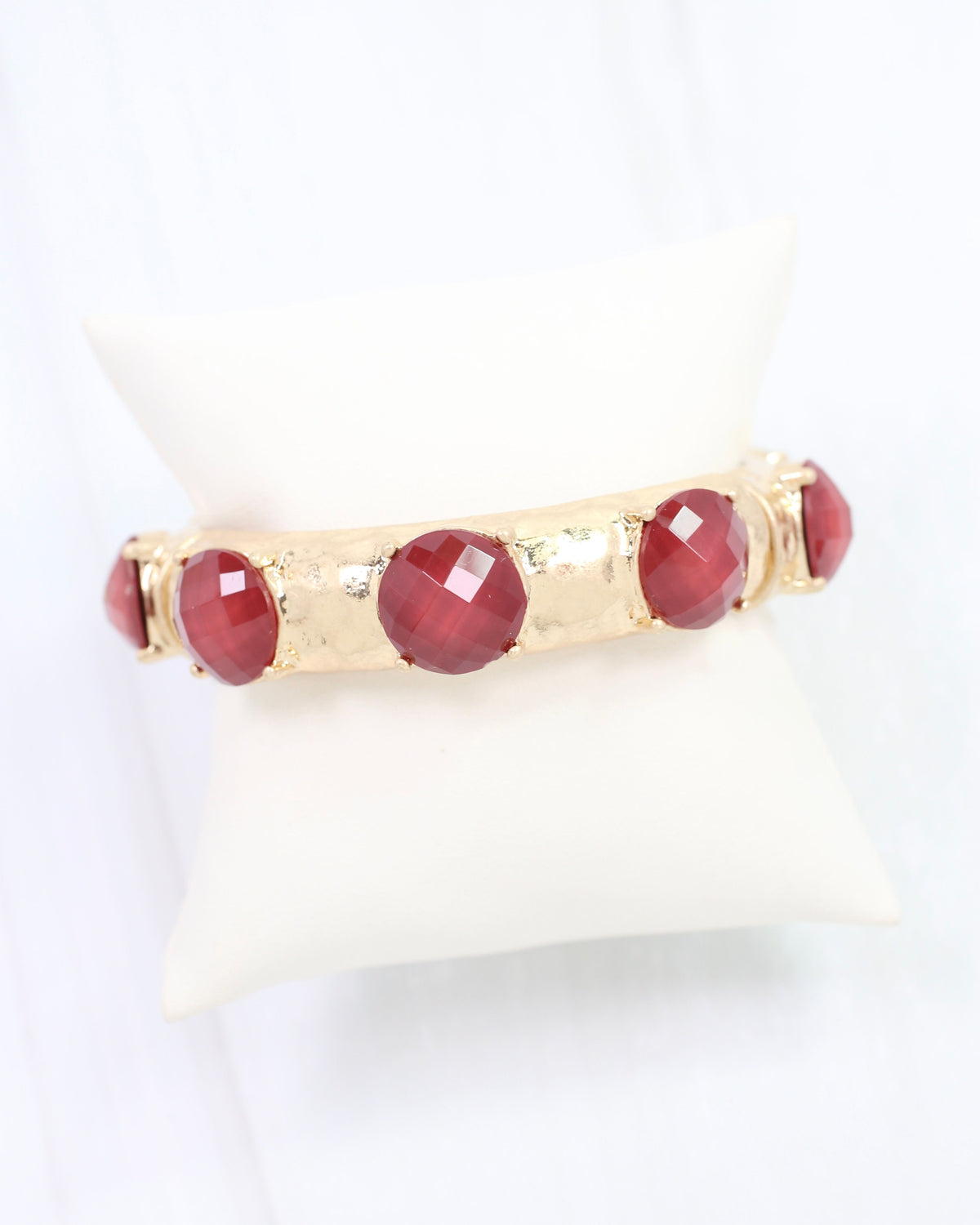 Mazie Faceted Stone Stretch Bracelet Burgundy