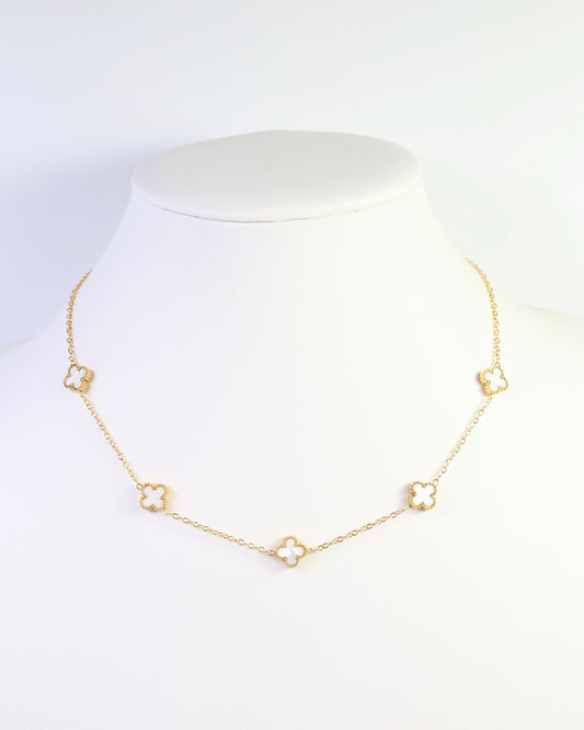 Vineland Mother of Pearl Clover Necklace WR Gold