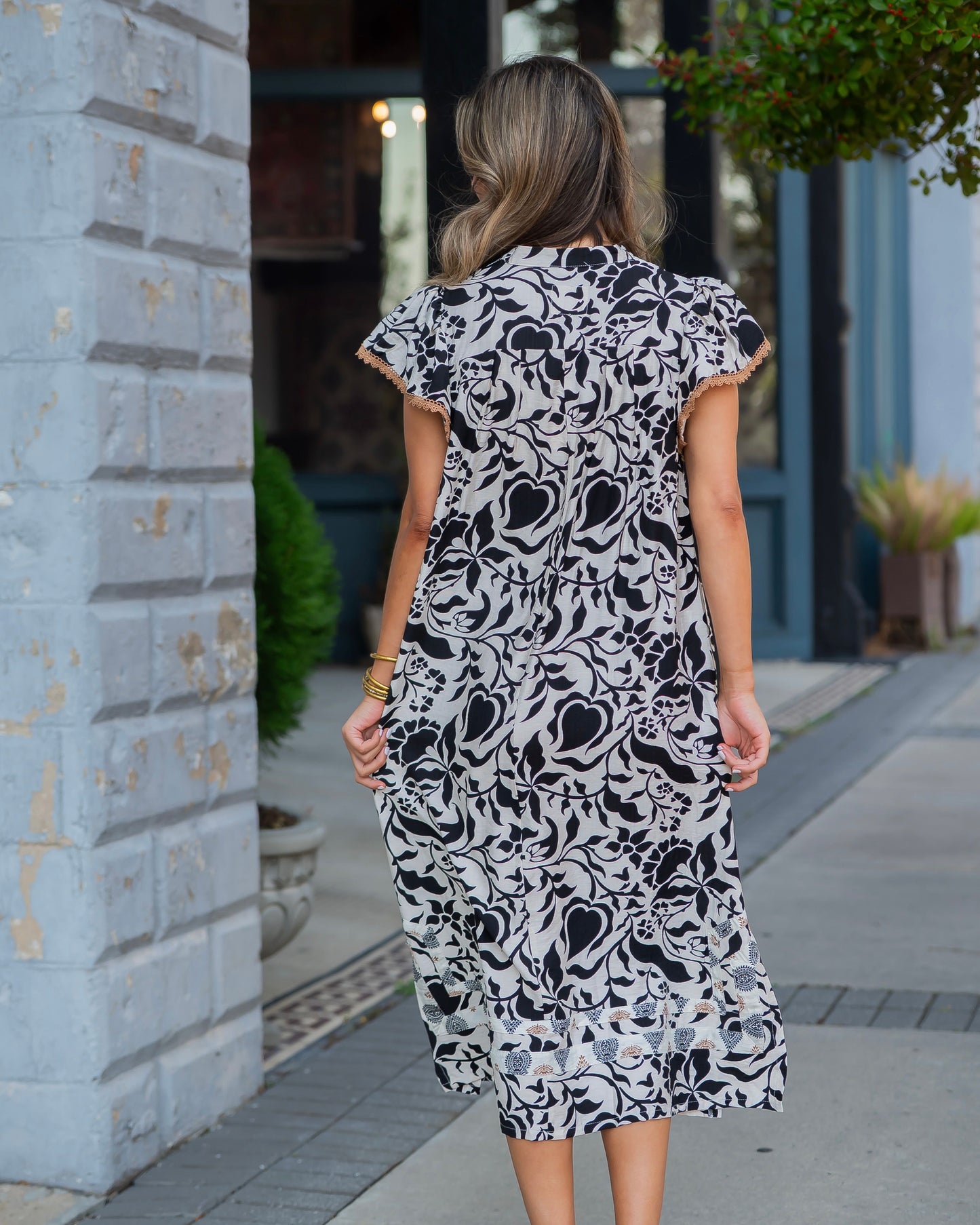 Alyson Flutter Sleeve Border Print Dress