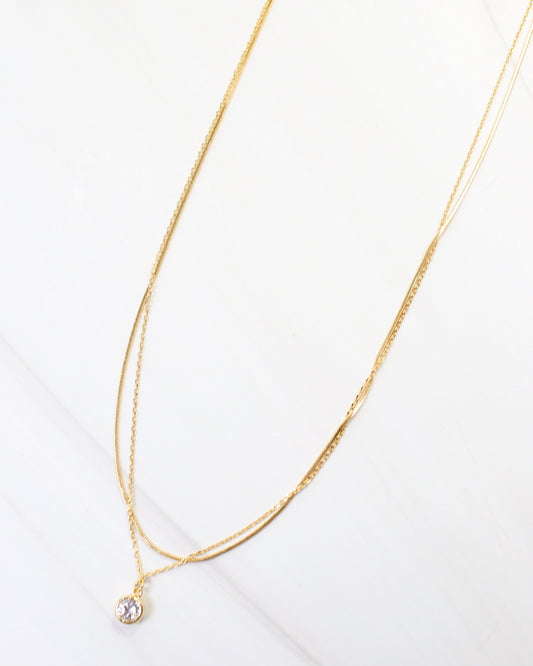 Fergus CZ Pendant Layered Necklace Gold