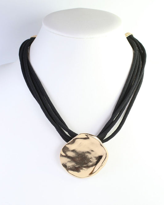 Calia Gold Pendant Cord Necklace Black