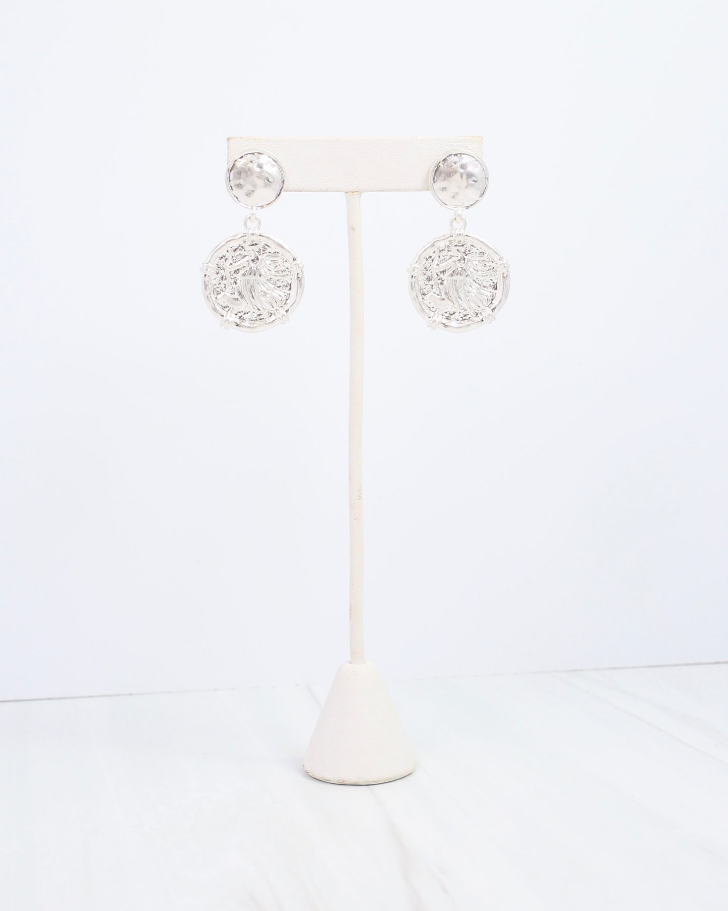 Innes Coin Drop Earring Worn Silver