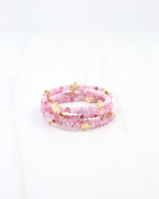 Flint Beaded Cross Stretch Bracelet Set Pink