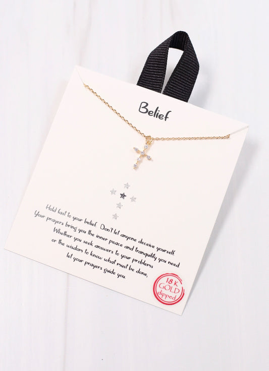 Belief CZ Cross Necklace Gold