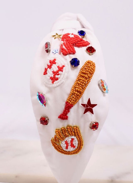 All Star Baseball Headband WHITE - Caroline Hill