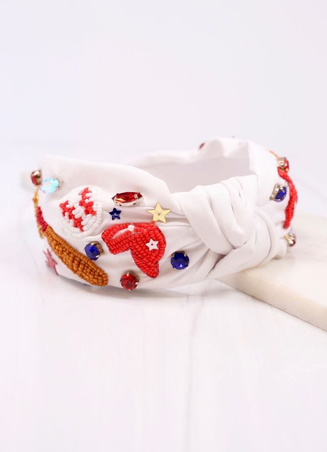 All Star Baseball Headband WHITE - Caroline Hill