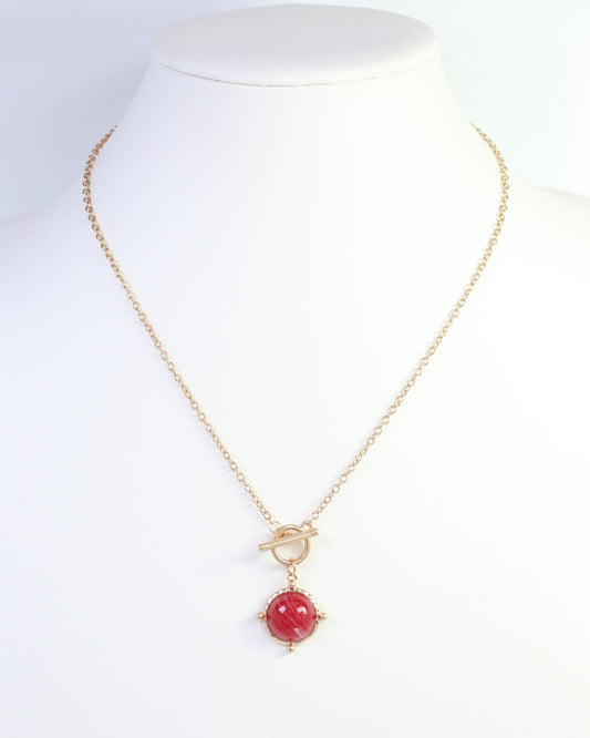 Florissant Round Pendant Necklace Red