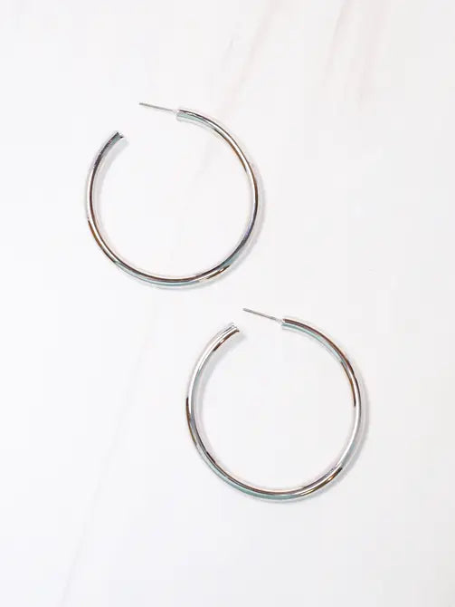 Arden Shiny SILVER Satin Metal Hoop - Caroline Hill