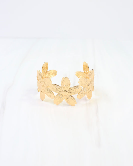 Natchez Flower Cuff Bracelet Gold