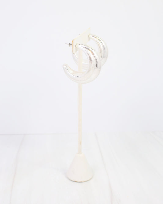 Gastonia Thick Hoop Earring Worn Silver