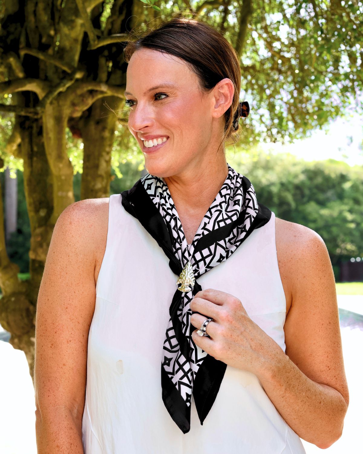 Langston Geometric Scarf Medium Black White