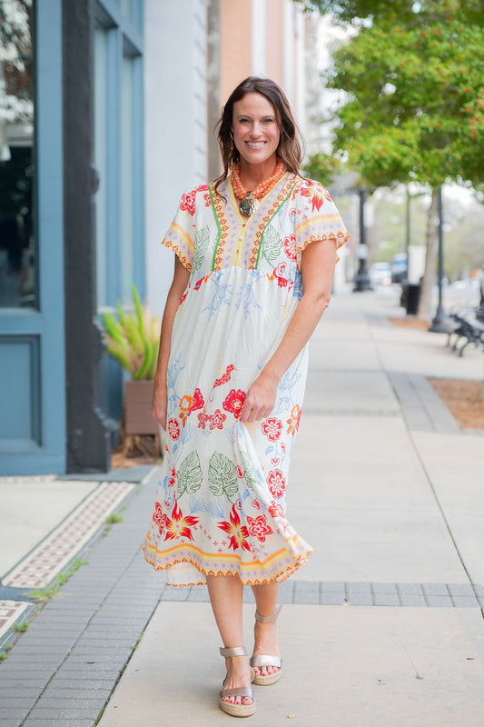 Liv Mix Boho Floral Midi Dress