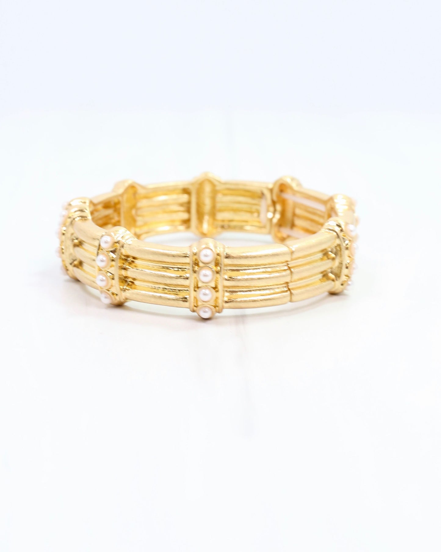 Venetian Worn Gold and Pearl Stretch Bracelet Worn Gold