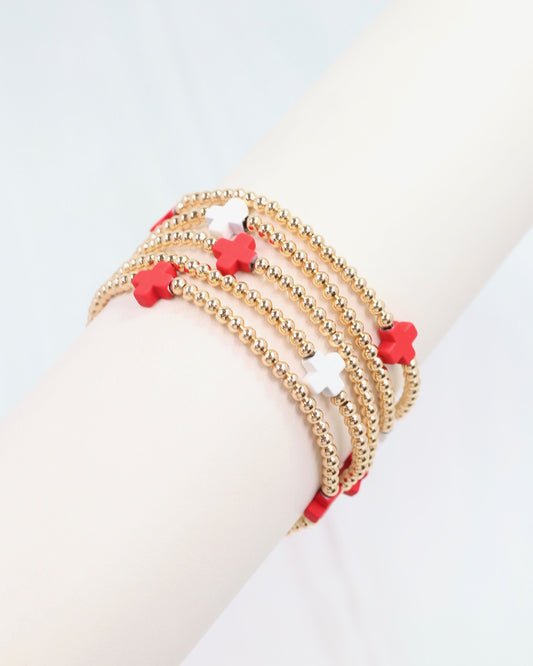 Brittany Cross Bracelet Set RED WHITE